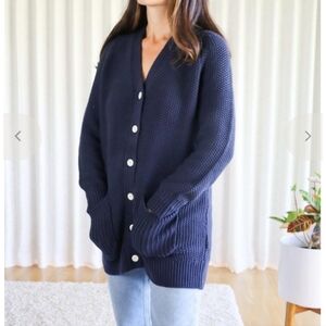 Alex Mill Romy Long Cardigan Sweater Navy Blue Chinky Knit duster Women Medium